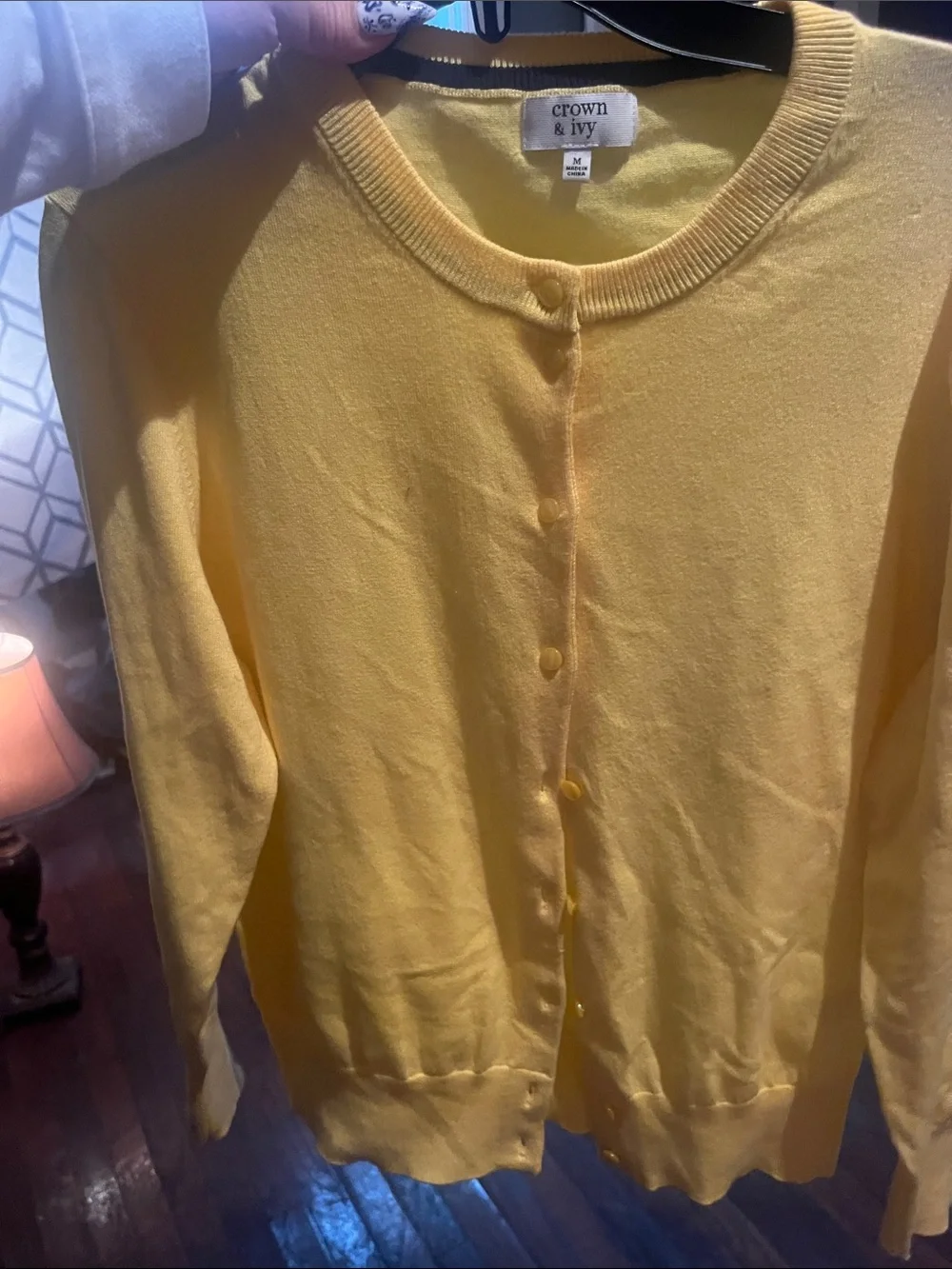 crown & ivy Bright Yellow Button-Front Crewneck Cardigan